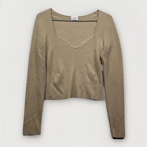 Aritzia Wilfred Tuscany Sweater Tight Knit Sweetheart Ribbed Soft Sand / Beige M